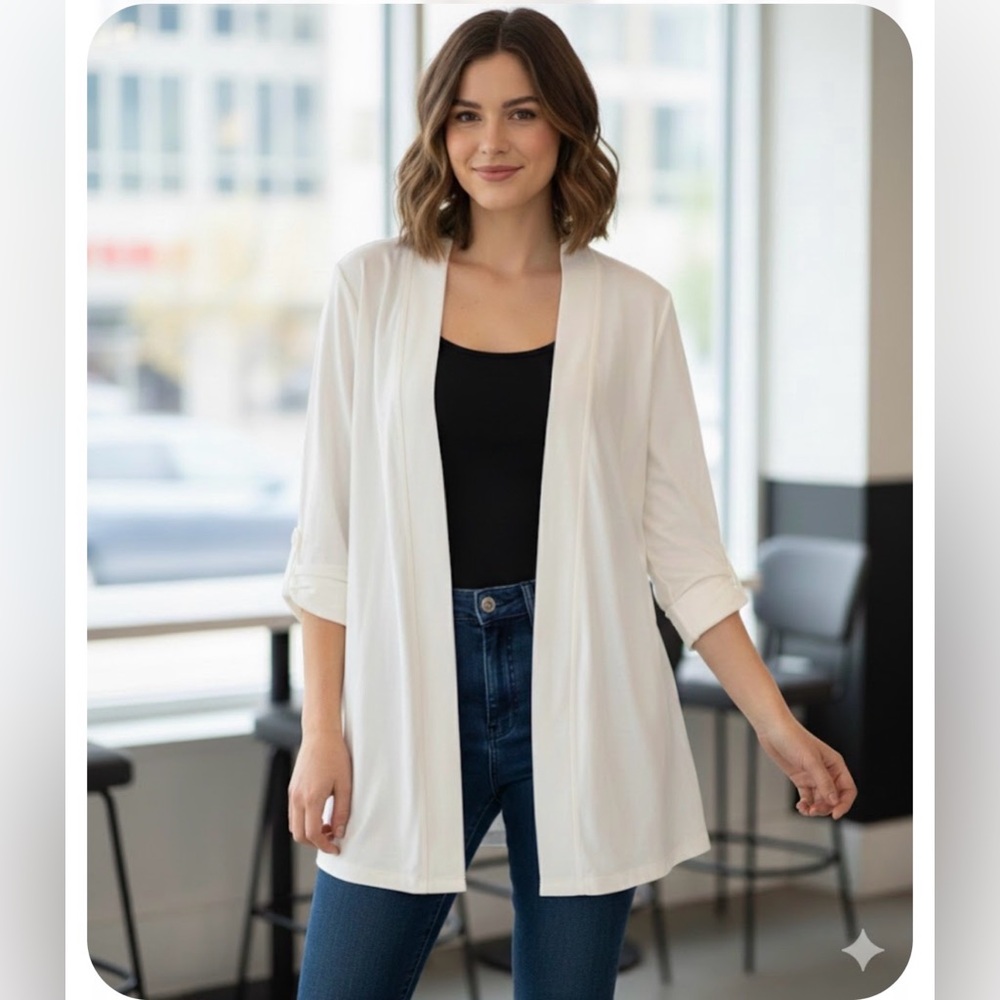 Kim Rogers Ivory Open Front Cardigan
